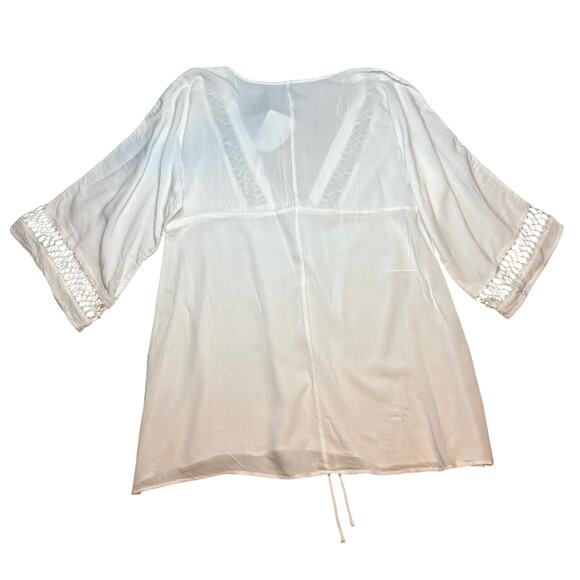 Raviya White Crochet Trim Kimono Swim Cover-Up Dress L Resort Boho - Picture 5 of 8